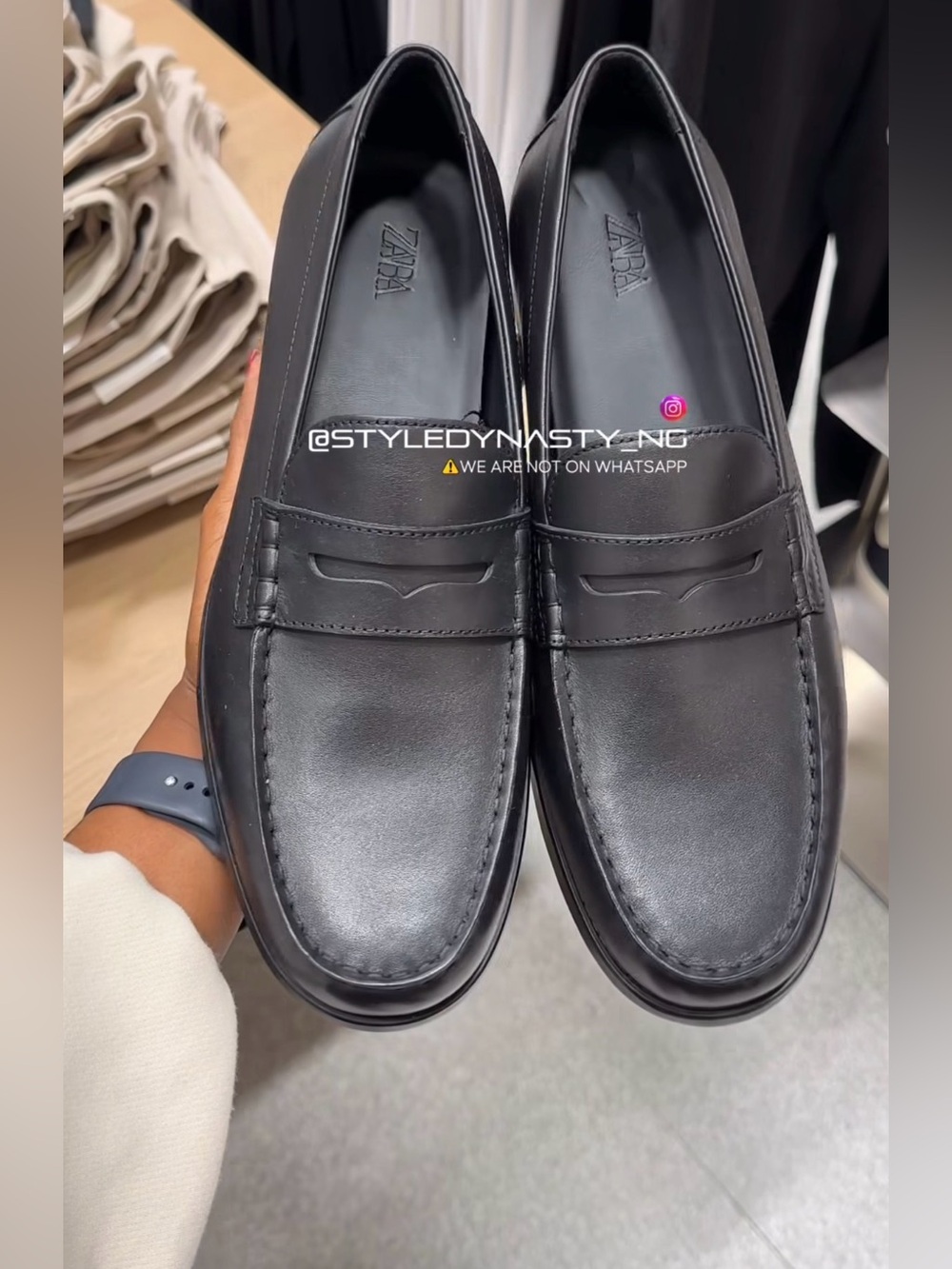 ZARA Men's Black Leather Slip-On Penny Loafers